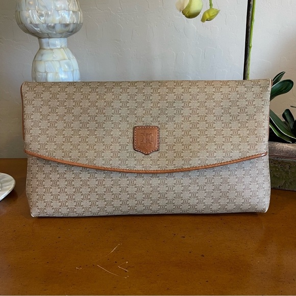 Celine Macadam Fold Over Beige Clutch - Picture 1 of 11